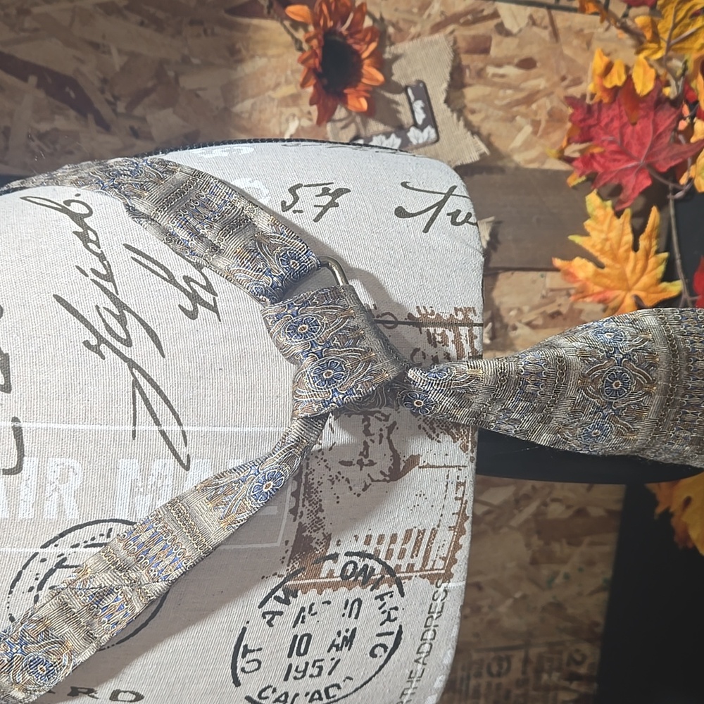 Upcycled Patterned Beige and Blue Tie Belt - Picture 2 of 3